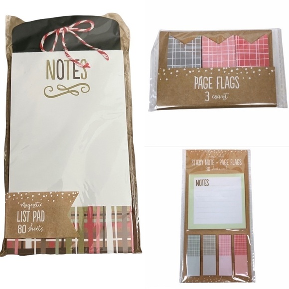 Christmas Plaid Grid Stationery Set Page Flags Sticky Notes List Pad Red Green - Picture 1 of 4